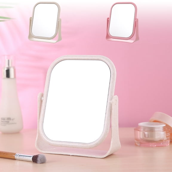 RRJ 2Pcs Desktop Makeup Mirror, Portable Foldable Small Vanity Mirror with LED Lights, Princess Dressing Table Mirror for Bedroom Bathroom Teen Dormitory Decor