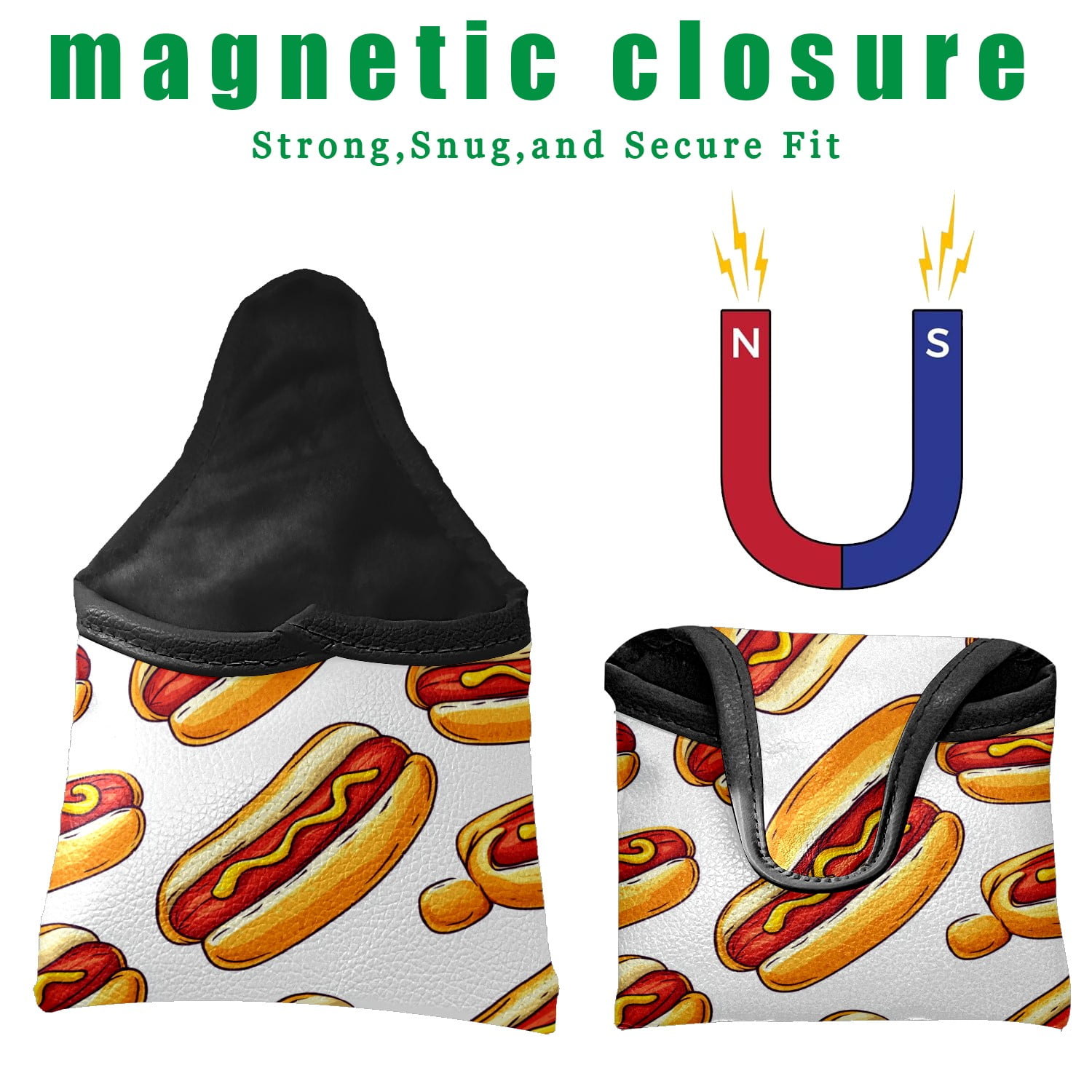 Golf Mallet Putter Cover Premium Leather Waterproof Golf Putter Head Cover with Magnetic Closure Cute Hot Dog