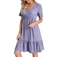 thumbnail image 1 of B91xZ Robe Midi d'Été 2024 pour Femmes Manches Courtes Mode Unie Col en V Lanterne Fluide Ample, Violet m, 1 of 5
