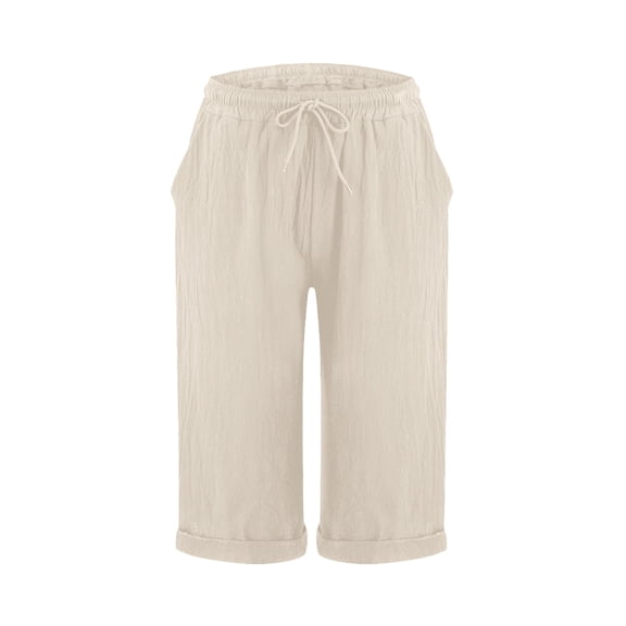 JJHGVB capris pants Knee Length Capri Pants capri lounge pants Elastic Waist pantalones capri Baggy Trousers comfys fit pedal pushers for women women's capris Cropped Pant Wide Leg Beige L