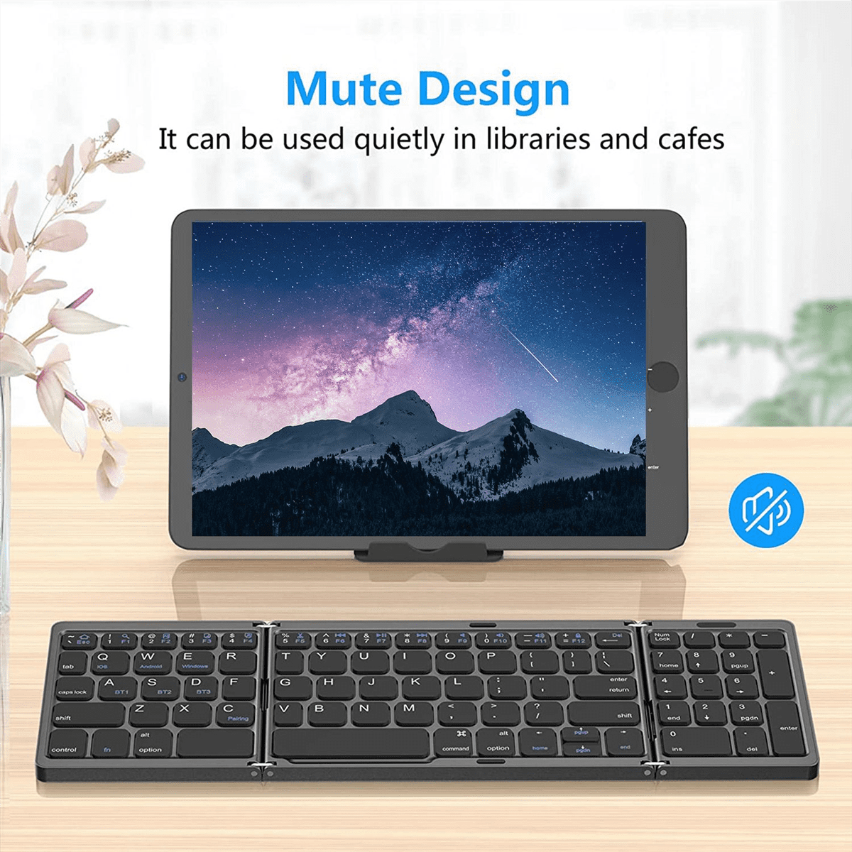 Foldable Bluetooth Keyboard, USB Rechargeable Wireless Keyboard for IOS, Android, PC Laptop Smartphone-Black