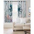 thumbnail image 2 of Teal Octopus Coastal Blackout Curtains, Light Blocking Print Window Curtains, Summer Beach Ocean Coral Nautical Thermal Insulated Window Drapes for Living Room Kitchen Cafe 2 Panels, 55"W x 39"L, 2 of 9