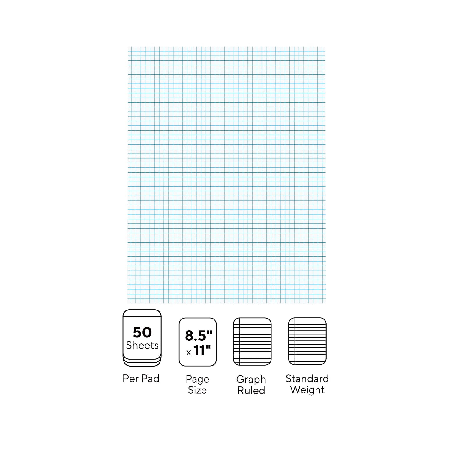 Staples Graph Pads 8.5" x 11" Graph White 50 Sheets/Pad 412585