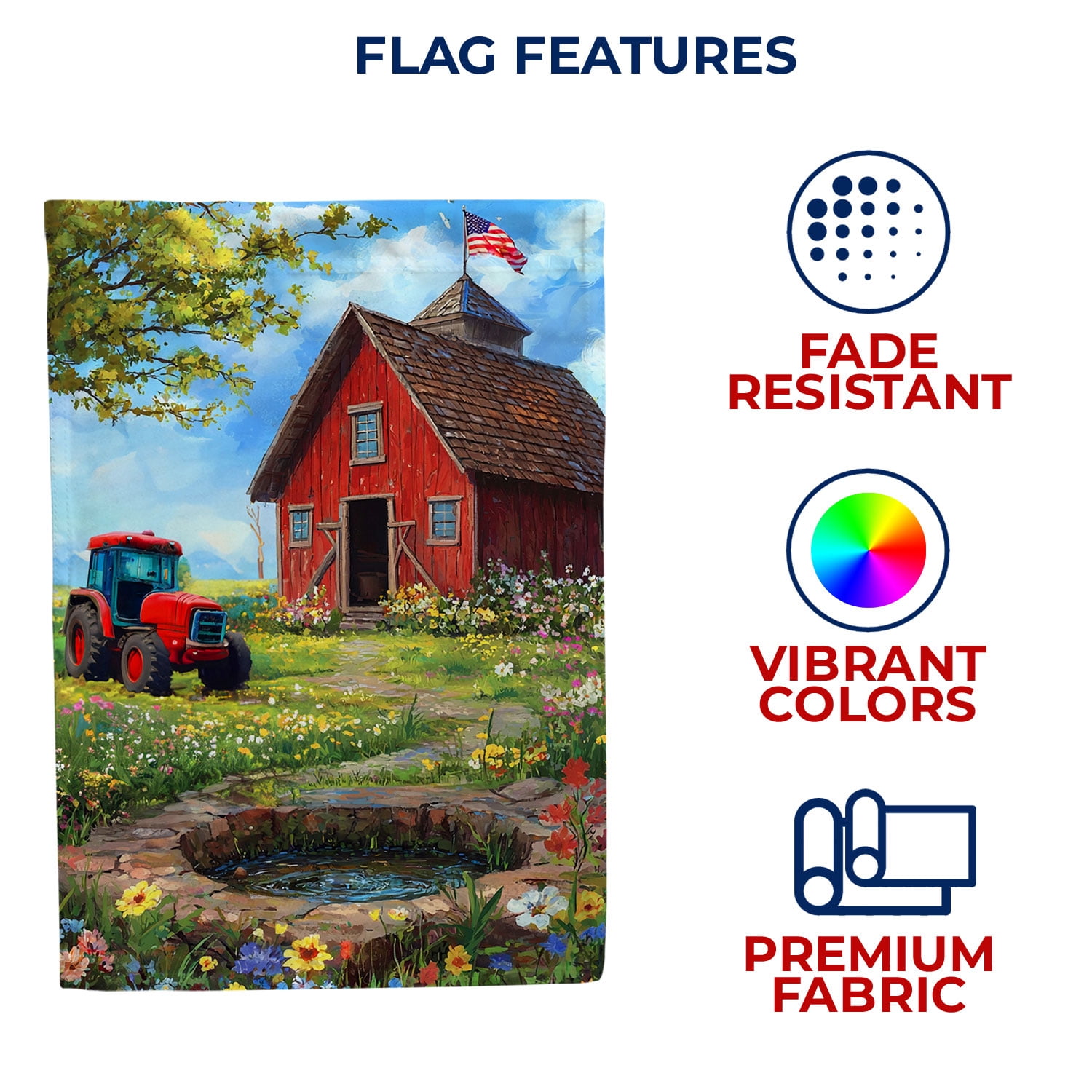 America Forever Patriotic Red Schoolhouse House Flag, 28 x 40 inch Double Sided, American Flag Tractor Country Farm, Spring Summer Seasonal Outdoor Decor, Rural Flag