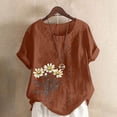 thumbnail image 2 of Womens Summer Clothes Round Neck Short Sleeve T-Shirt Daisy Print Tops Button Down Casual Shirts Blusas De Mujer Elegantes, 2 of 5