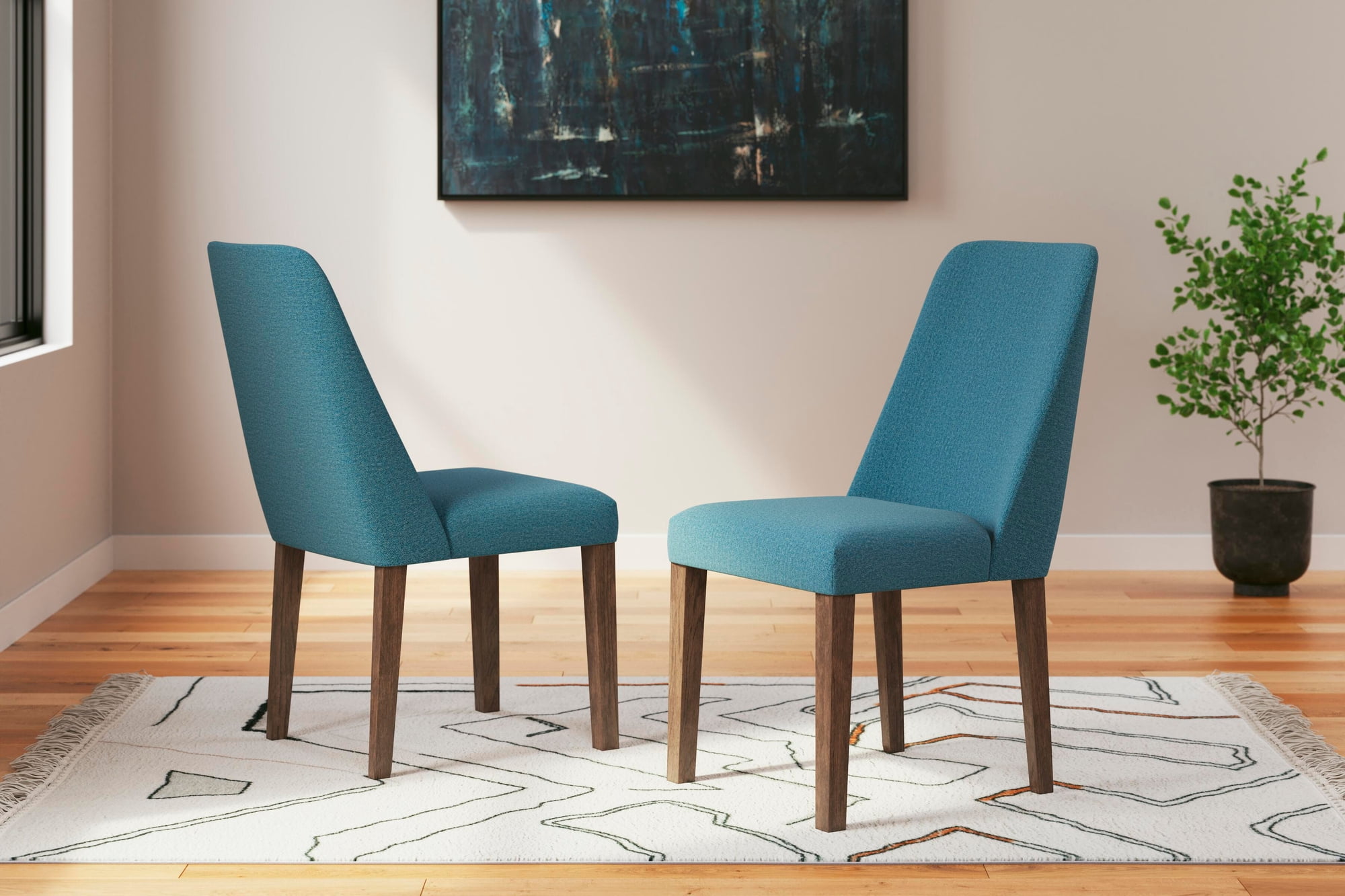 Signature Design by Ashley Lyncott Contemporary Dining Room Upholstered Side Chair with Foam Cushion, Set of 2, Blue & Brown