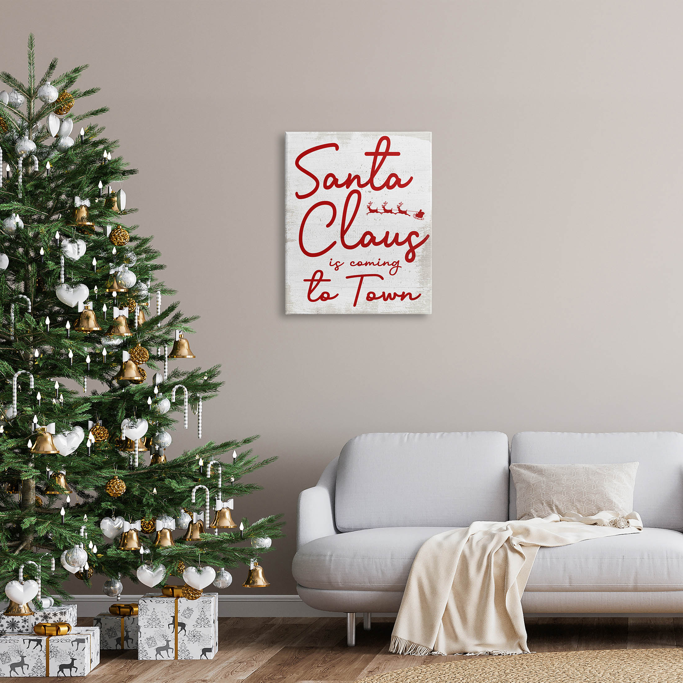 Santa Claus Coming to Town Phrase Holiday Graphic Art Gallery Wrapped Canvas Print Wall Art