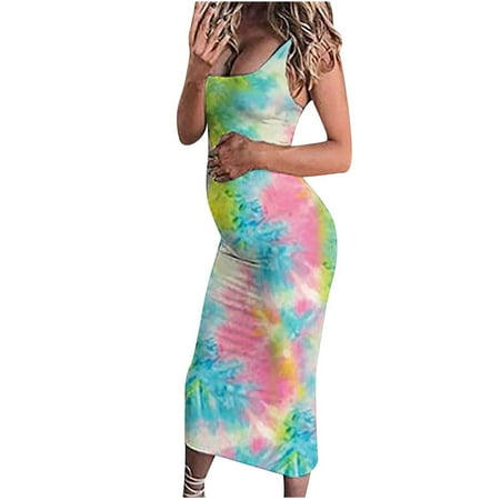 

CaComMARK PI Female Maternity Dress Summer Round Neck Sleeveless Solid Color Vest Dress Multicolor