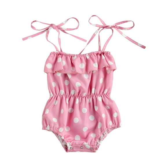 goowrom Toddler Summer Polka Dot Tied Straps Flounce Elastic Jumpsuit