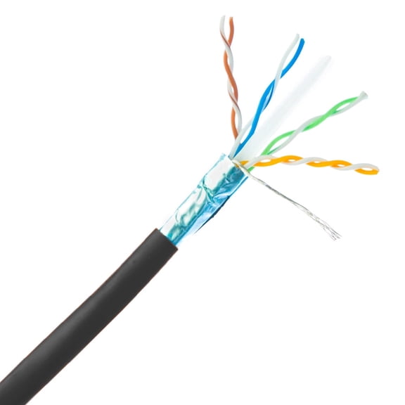 1000ft Black Plenum Shielded Cat6a Bulk Ethernet Cable