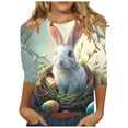 thumbnail image 3 of lcziwo Lightning Prime Sales Womens Easter Shirt Tshirts Fashion 3D Bunny Rabbit Print Shirts Loose Casual Round Neck 3/4 Sleeve Tops Vacation Outfits Multicolor XXL, 3 of 6