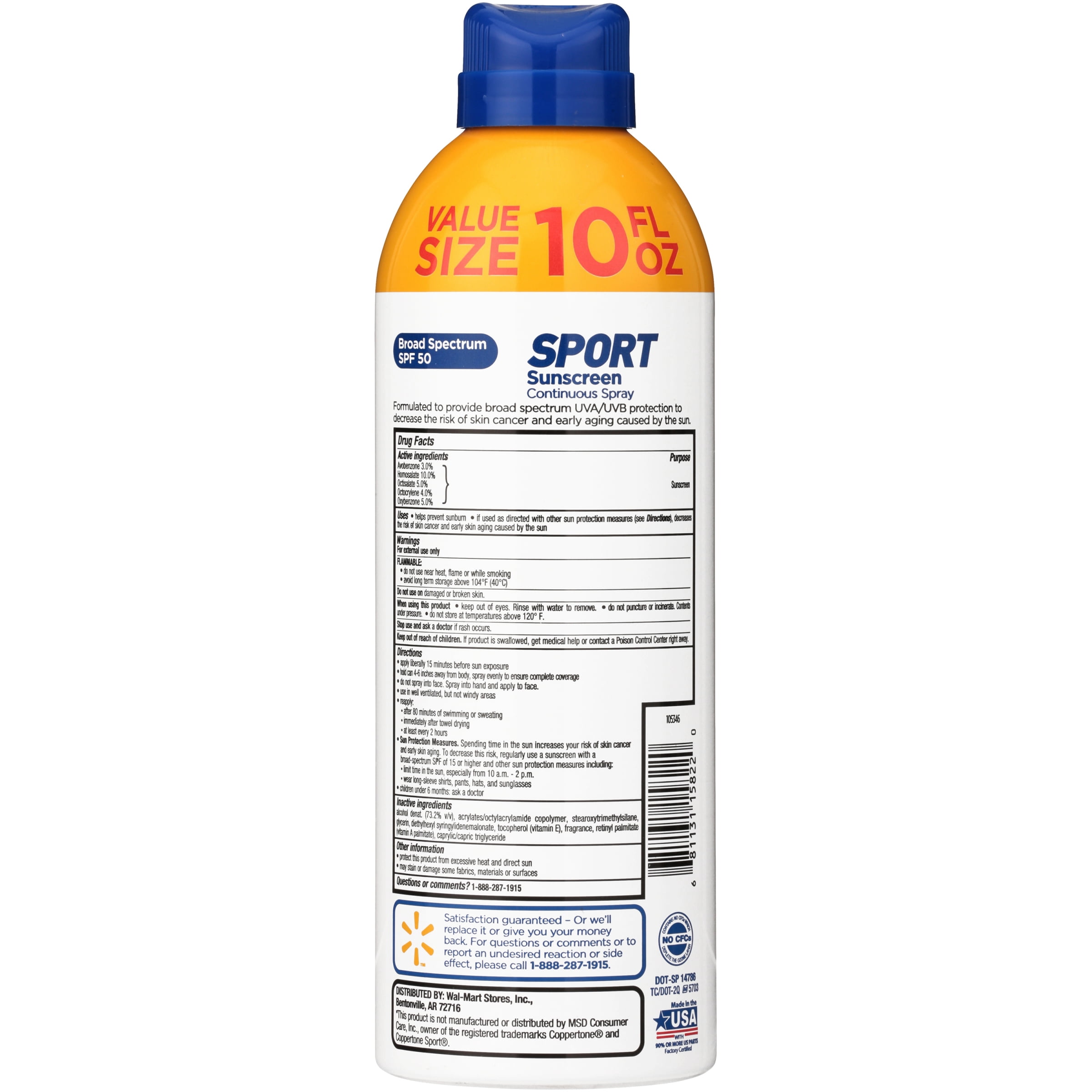 Equate Sport Broad Spectrum Sunscreen Continuous Spray, SPF 50, 10 oz