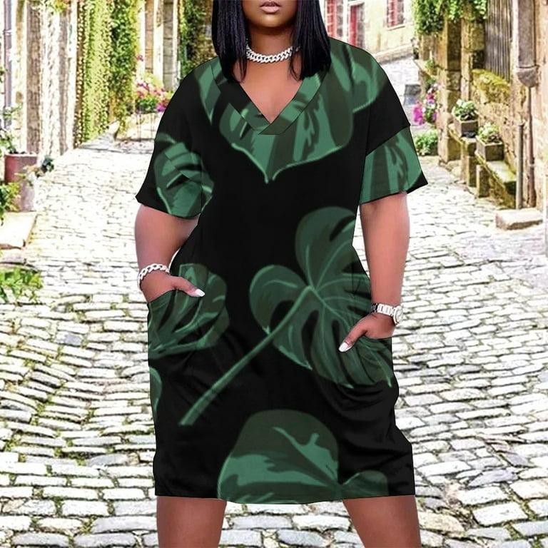 Dark Green Monstera Leaf Pattern Women's Summer Short Sleeve Casual Dresses Party Dress - Walmart.com Dark Green Monstera Leaf Pattern Women's Summer Short Sleeve Casual Dresses Party Dress - Walmart.com