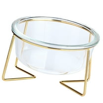 Niceauty Tilted Pet Feeder High Base Pet Bowl Golden Glass Iron 1Pcs