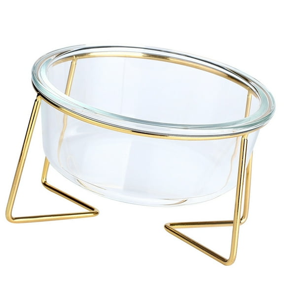 Niceauty Tilted Pet Feeder High Base Pet Bowl Golden Glass Iron 1Pcs