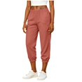 thumbnail image 5 of LEKODE Casual Women's Cotton Linen Jogger Capri Pants Elastic Waist Cropped Tapered Leg Lounge Travel Pants Watermelon Red M, 5 of 9