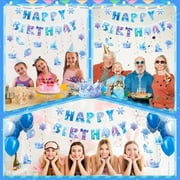 Sinekong Winter Snowflake Hanging Swirl Happy Birthday Party Decorations Banner for Winter Wonderland Birthday Party Supplies