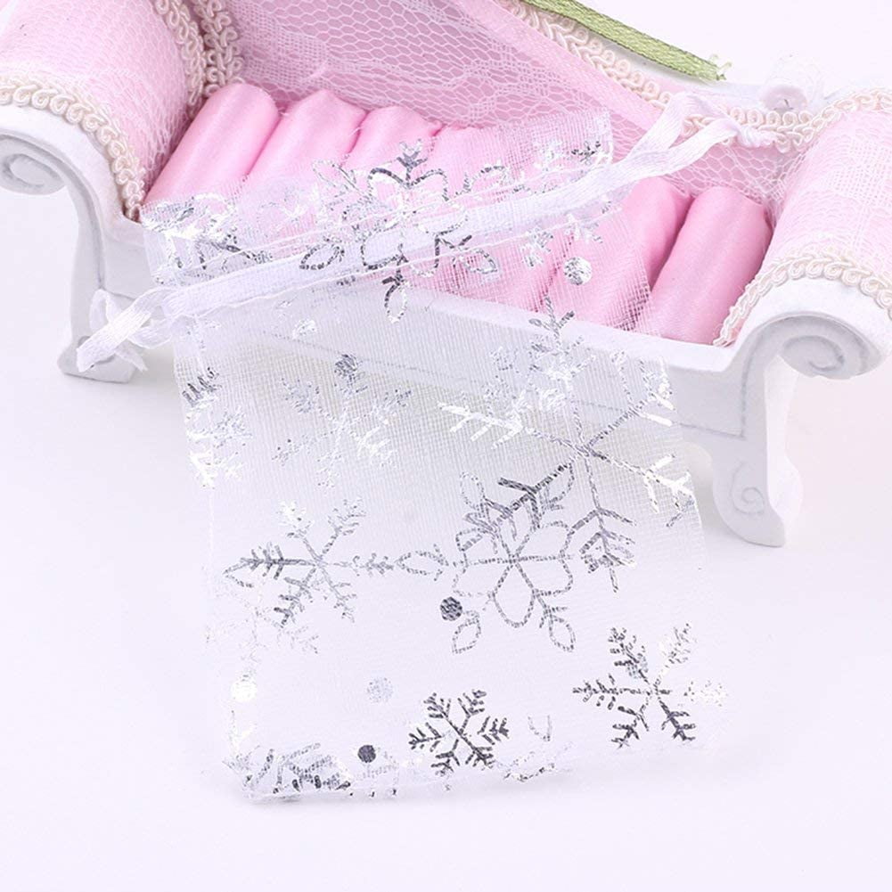 Wuligirl 100pcs 5X7 Inches Christmas Drawstring Organza Gift Bag Snowflake 5x7 