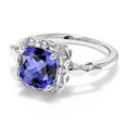 thumbnail image 2 of Gem Stone King 925 Sterling Silver Blue Tanzanite and White Created Sapphire Engagement Ring for Women | 2.80 Cttw | Cushion 8MM | Gemstone December Birthstone | Size 6, 2 of 6