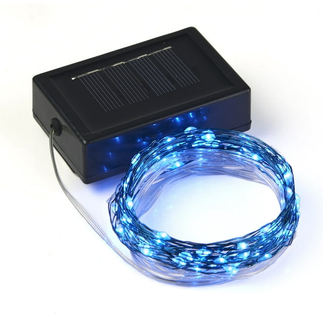 20 ft. 100-Micro LED Integrated LED Solar String Light in Blue ...