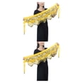 thumbnail image 1 of Minnieouse Cadena de cintura para danza del vientre, portátil, de cinco capas, con lentejuelas, moneda, bufanda de cadera, accesorios, ropa, Amarillo 2piezas, 1 of 6