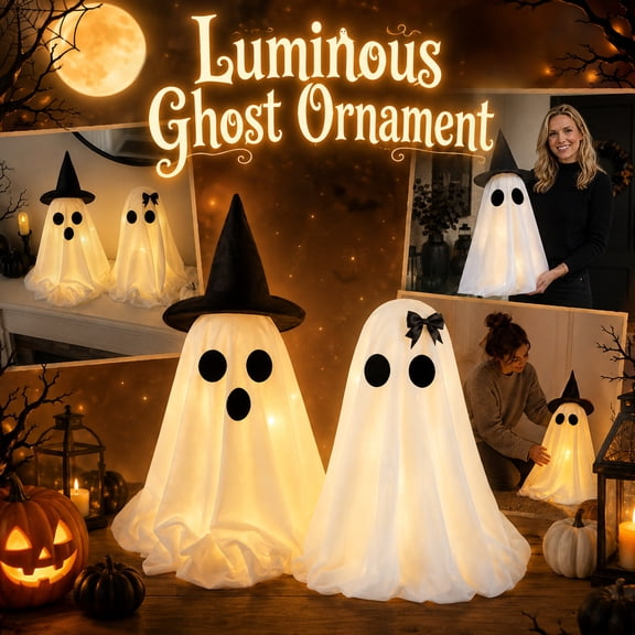 Outdoor Halloween Decorations, 24 Inch Black Bow Ghost Halloween Decor, Light Up White Standing Halloween Ghost Decoration, 1 Piece Cute Ghost Halloween Decor Piece, Versatile