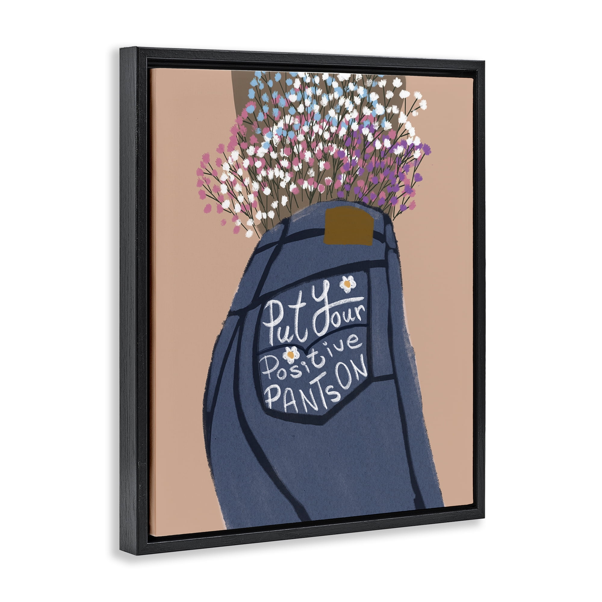 Stupell Industries Floral Positive Pants Novelty Painting Black Floater Framed Art Print Wall Art, 25 x 31