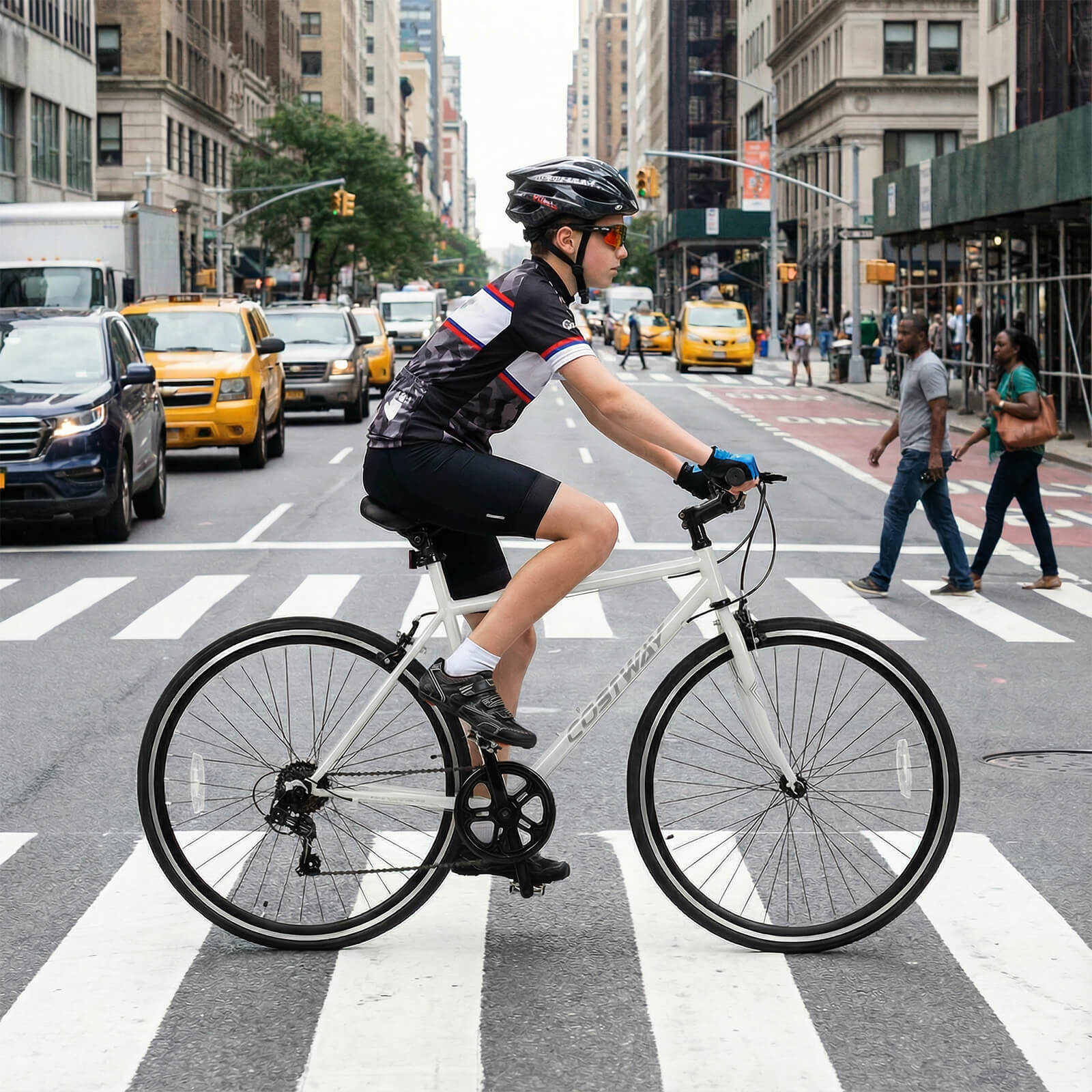 Costway 6-Speed Cycling Bike with All-terrain Rubber Wheels Dual Brakes Adjustable Saddle Gray