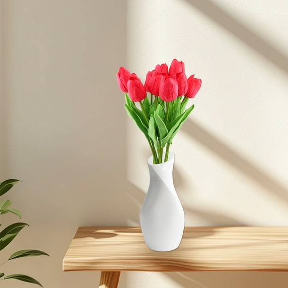 Qaailabf Based on the product description, here's the optimized e-commerce product title: 10pcs Artificial Mini Tulips 35cm Realistic Plastic Flowers for Home Holiday Decoration - Red, Pink, Purple