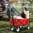 thumbnail image 2 of CL.HPAHKL Collapsible Folding Wagon, Beach Wagons Utility Grocery Shopping Cart Foldable Wagon Cart with Wheels, Adjustable Handle, Drink Holders for Camping, Garden, Beach and Outdoor (42In H, Red), 2 of 7