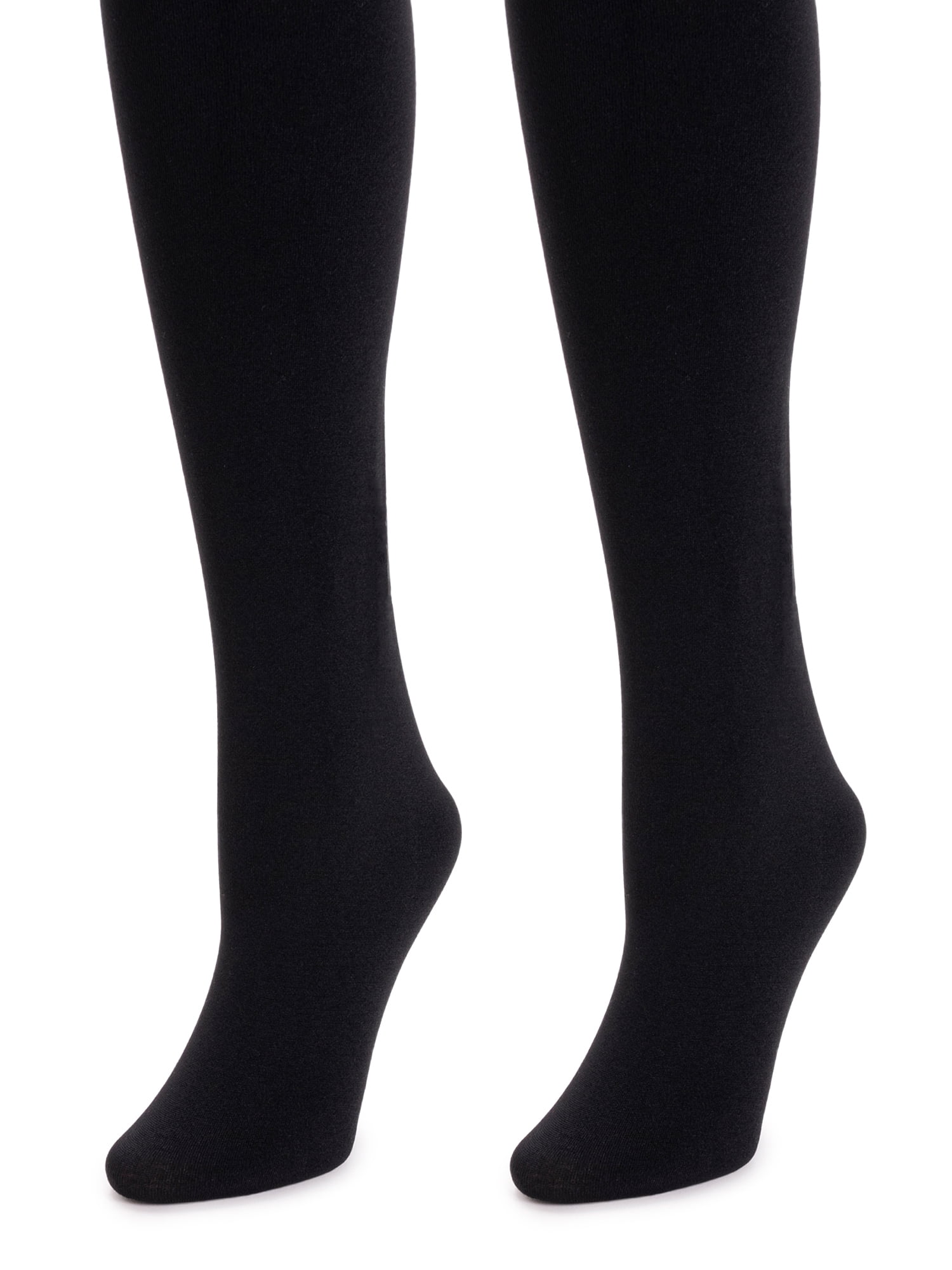 2 x Ladie's Silky Thermal Knee High Pop Socks Fleece Lined Black 200 Denier