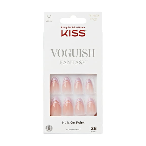 KISS Voguish Fantasy Press-On Nails, Pink, French Tips, Medium Almond, 31 Ct.
