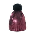 thumbnail image 1 of Sombreros de invierno de punto, con rayas, rizados, sin bordes, para el frío, cálidos para exteriores, gruesos, con bolas de pelo, de lana bronceada, para mujer, 1 of 4