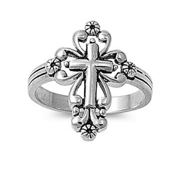925 Sterling Silver Filigree Cross Fusion Ring Size 5