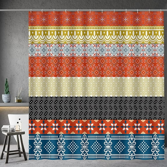 Shower Curtain Colorful Striped Geometric Pattern Bohemian Shower Curtain Set with 12 Hooks for Bathroom Decor Accessories Bathtub Curtain, 72"x72"