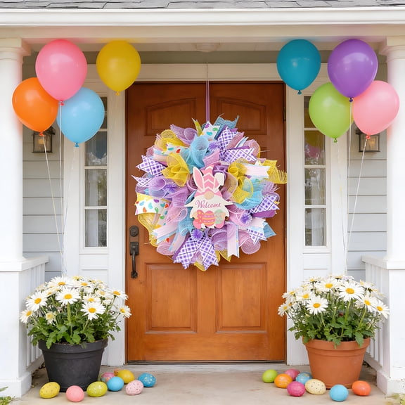 Easter Bunny Easter Wreath Easter Dwarf Bunny Mesh Easter Door Hangers Front Door Wall Decoration Scene Arrangement Decoration Props