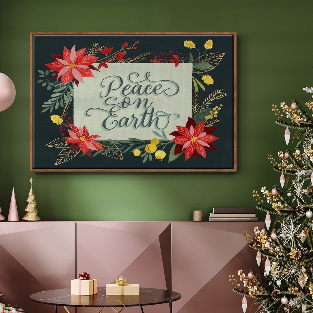 Bright Christmas Night II - Framed Gallery Wrapped Holiday Canvas - 17 x 25 - Rosewood Frame