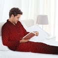 thumbnail image 6 of Fuzoiu Red Geometric Print Men's Long-Sleeved Pajama,Lounge Button Down Nightwear,Mens Notch Collar Pajama Set -Medium, 6 of 7