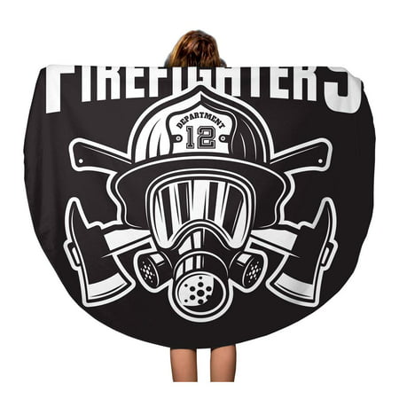 KDAGR 60 inch Round Beach Towel Blanket Firefighters Emblem Label Fireman Head in Helmet and Two Travel Circle Circular Towels Mat Tapestry Beach (Best Helmet For Round Head)