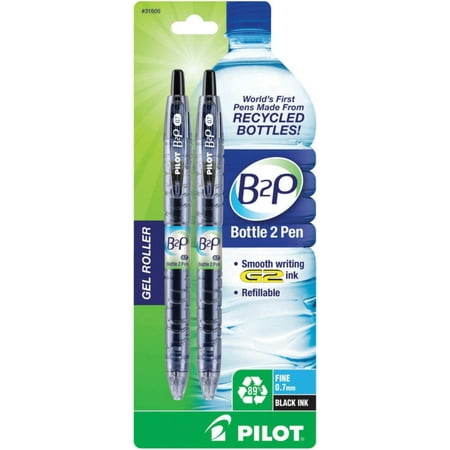 6 Pack - Pilot VB2P - Bottle to Pen - Retractable Gel Roller Pens Made from Recycled Bottles, 2 Pen Pack, Fine Point, Black 2 ea
