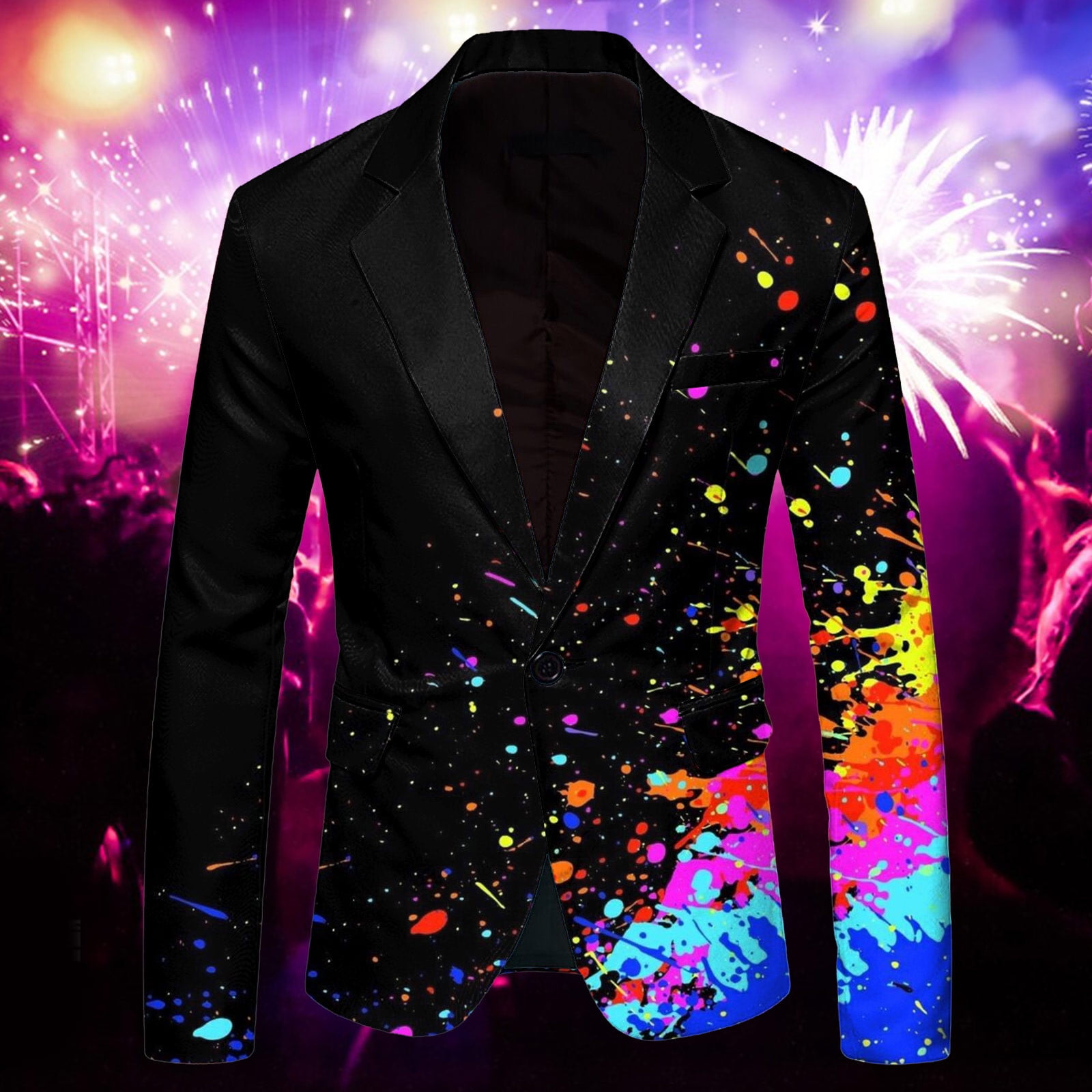 Mens Fashion Leisure Carnival Printed Pocket Suit Summer Suit for