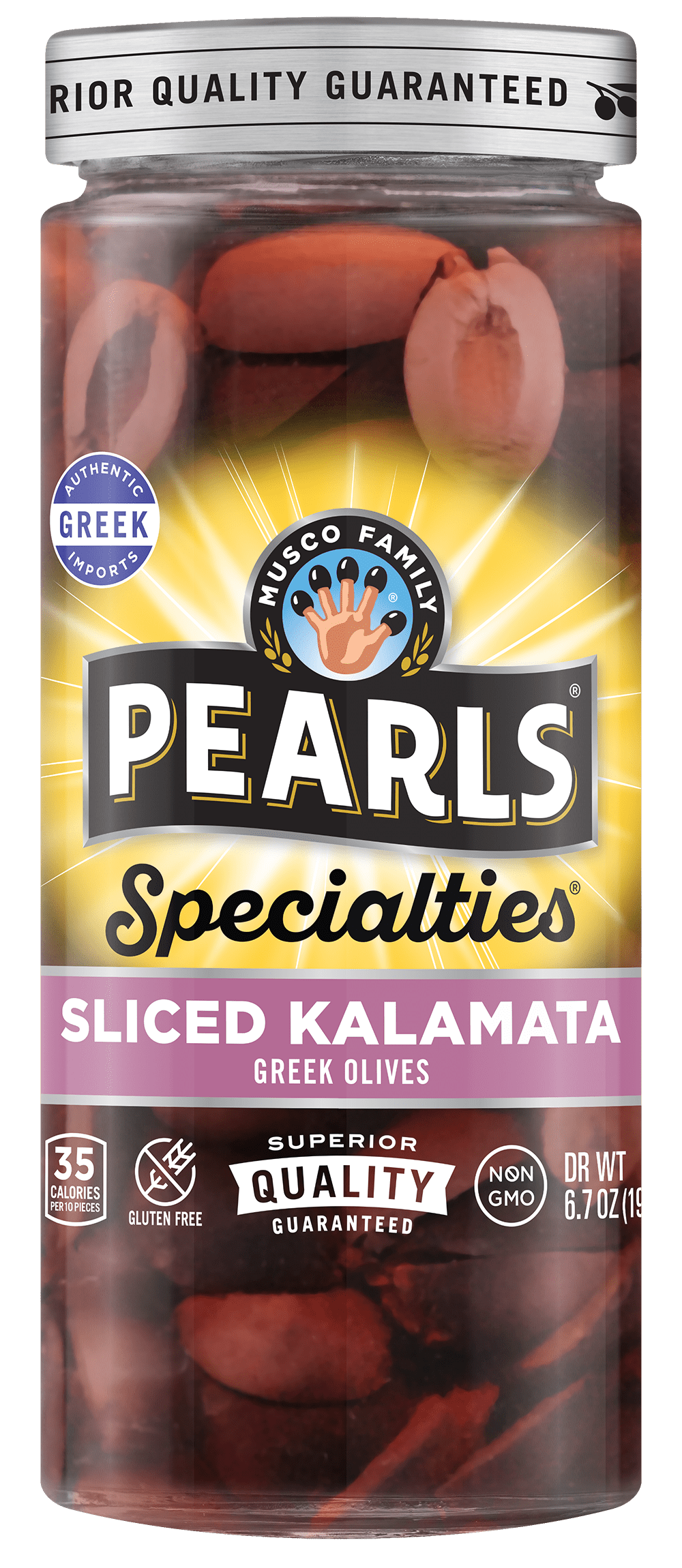 (2 pack) Pearls Specialties Sliced Kalamata Greek Olives 6.7 oz. Jar. Major Allergens Not Contained.
