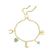 Believe by Brilliance Women's Cubic Zirconia Turquoise Heart Western Cowgirl Bolo Bracelet