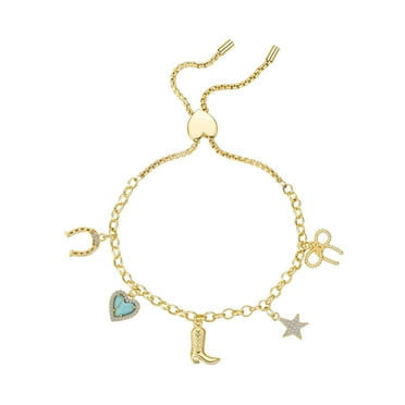 Believe by Brilliance Women's Cubic Zirconia Turquoise Heart Western Cowgirl Bolo Bracelet