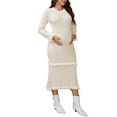 thumbnail image 2 of INSPIRE CHIC Women's Maternity Sweater Dress Stripped Ruffle Winter Warm Stretchy Knit Long Sleeve Maxi Dresses Beige XX-Large, 2 of 6