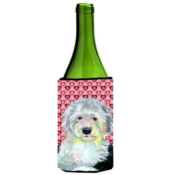 Old English Sheepdog Hearts Valentines Day Portrait Wine bottle sleeve Hugger