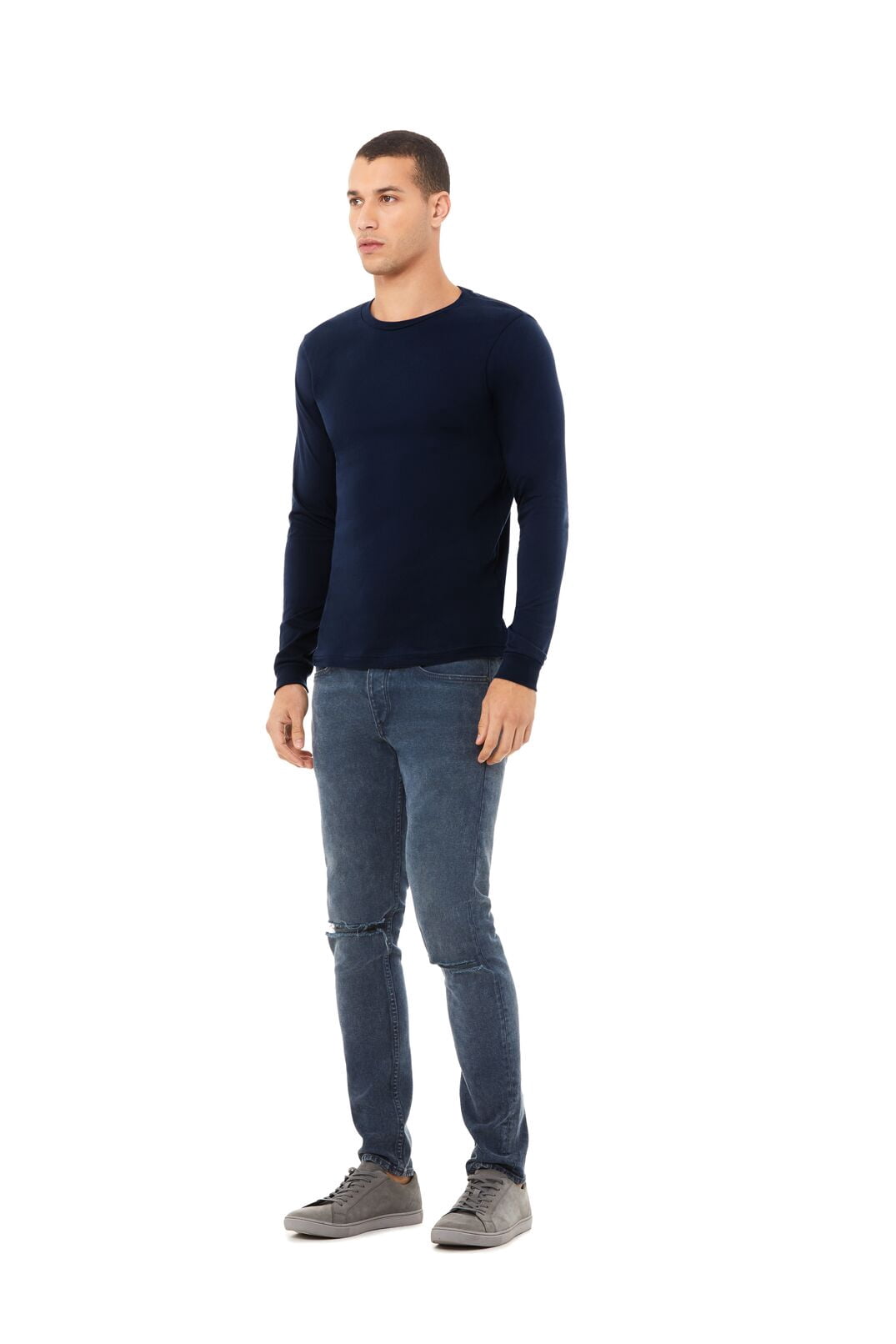 BELLA+CANVAS Adult Long Sleeve Personalized T-Shirt, Create Your Own Designs, Navy, XXL, Unisex