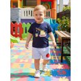 thumbnail image 5 of Cjfdfy Toddler Baby Boys Back to School Outfits Kids Kindergarten Outfits Baby Boy First Day of School Outfit Apple in Tractor Embroidery Short Sleeve T Shirt Tops and Striped Pockets Shorts Set, 5 of 9