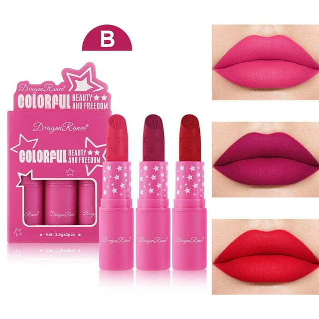 FSTDelivery Lot de 3 Rouges à Lèvres Mats Imperméables, Rouges à Lèvres Veloutés, Longue Tenue Crémeux Lissant Anti-Traces sur les Tasses Couleurs Aguichant Encre à Lèvres, Baume à Lèvres Hydratant pour Femmes Filles, Liquidation, 02#