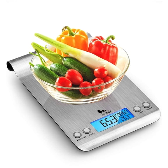 Himaly Digital Kitchen Scale, 11 lb Food Scale with LCD Display, Tare Function & Unit Switch (g/oz/lb) for Cooking & Baking, Silver